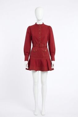 NEW TCEC button me up belted dress in red